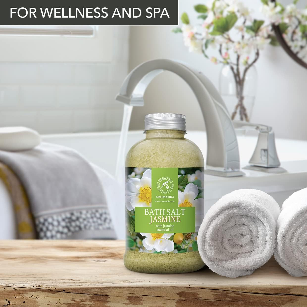 Bath Sea Salt Jasmine 21.16 Oz - Bath Salts with Jasmine Essential Oil for Bath Soak - Relaxing Bath - Body Care - Muscle Relaxation - Good Sleep - Aromatherapy Bath Salts - Flower Bath Salt