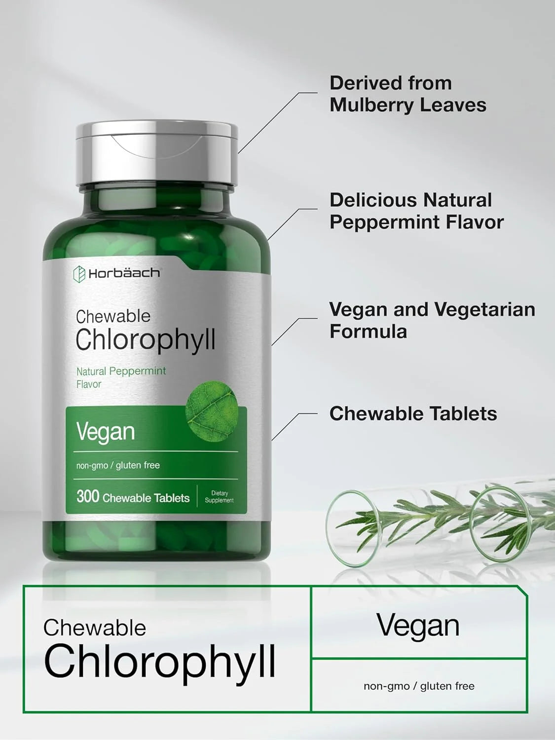 Chlorophyll Tablets | 300 Chewables for Men and Women | Peppermint Flavor | Vegan | by
