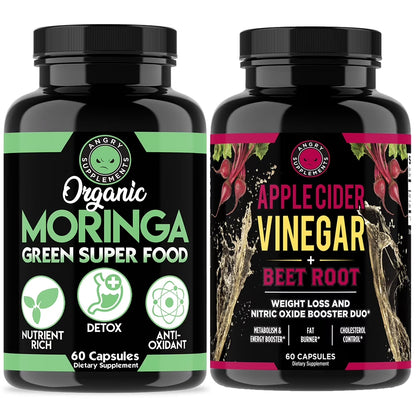 Organic Moringa Oleifera Capsules and Apple Cider Vinegar with Beet Root Powder