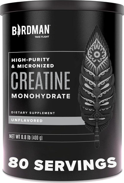 BIRDMAN Micronized Creatine Monohydrate Powder, Organic, Muscle Recovery, Caffei