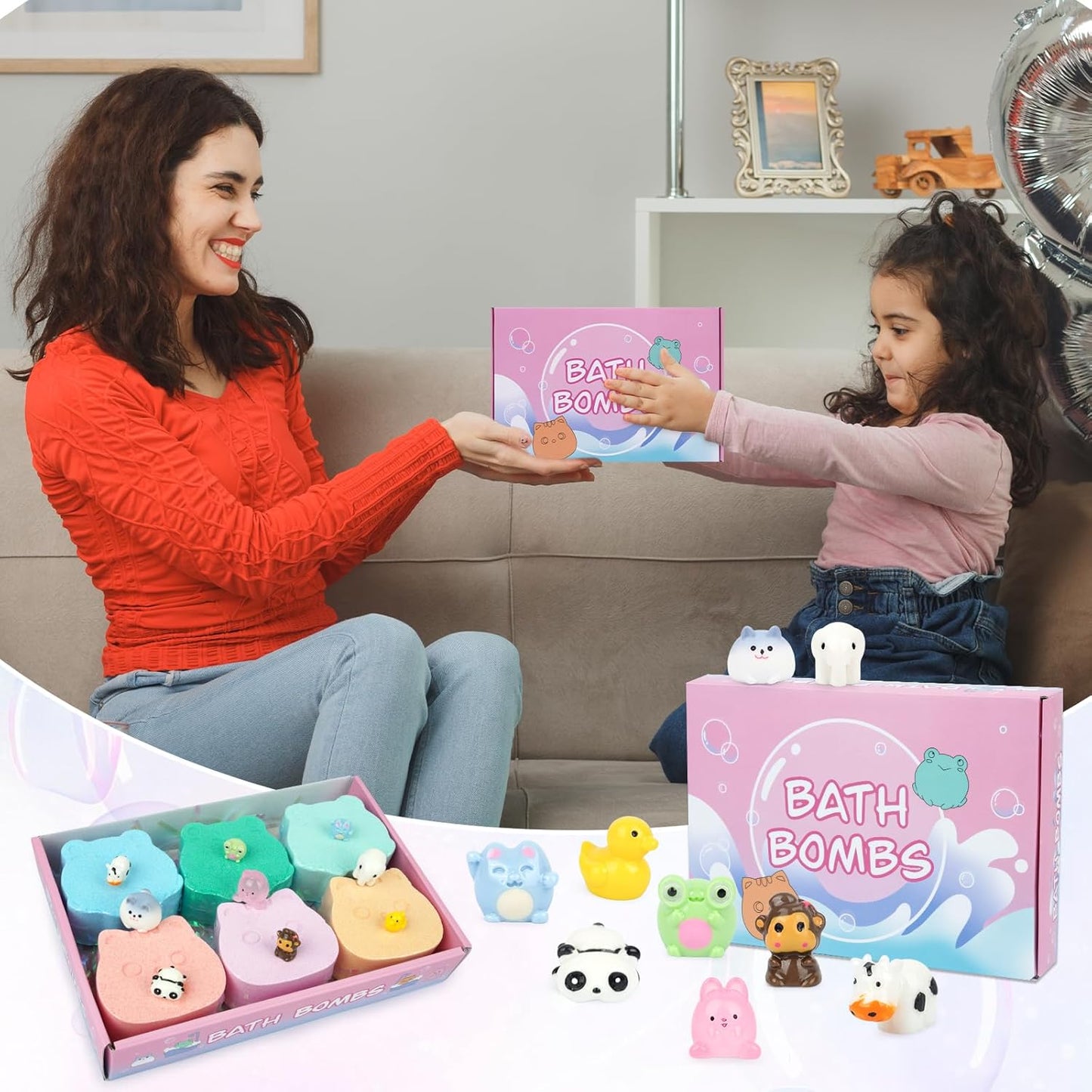 Bath Bombs for Kids - Bath Bomb with Toys Inside,6 Pack Bath Bombs Kids Gifts,Fun Frog and Cat Bombs with Surprise,Bubble Bath Fizzy for Kids Girls Boys