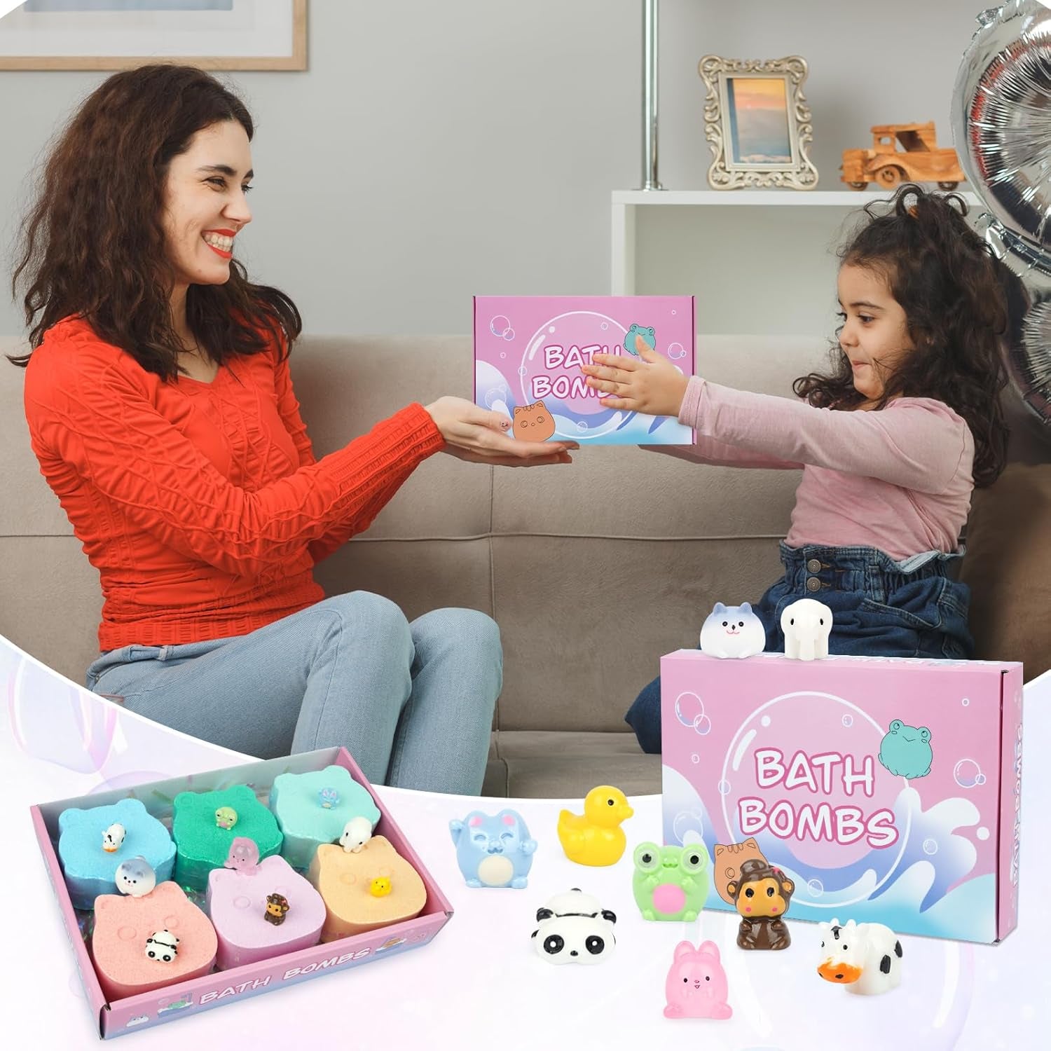 Bath Bombs for Kids - Bath Bomb with Toys Inside,6 Pack Bath Bombs Kids Gifts,Fun Frog and Cat Bombs with Surprise,Bubble Bath Fizzy for Kids Girls Boys