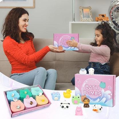 Bath Bombs for Kids - Bath Bomb with Toys Inside,6 Pack Bath Bombs Kids Gifts,Fun Frog and Cat Bombs with Surprise,Bubble Bath Fizzy for Kids Girls Boys