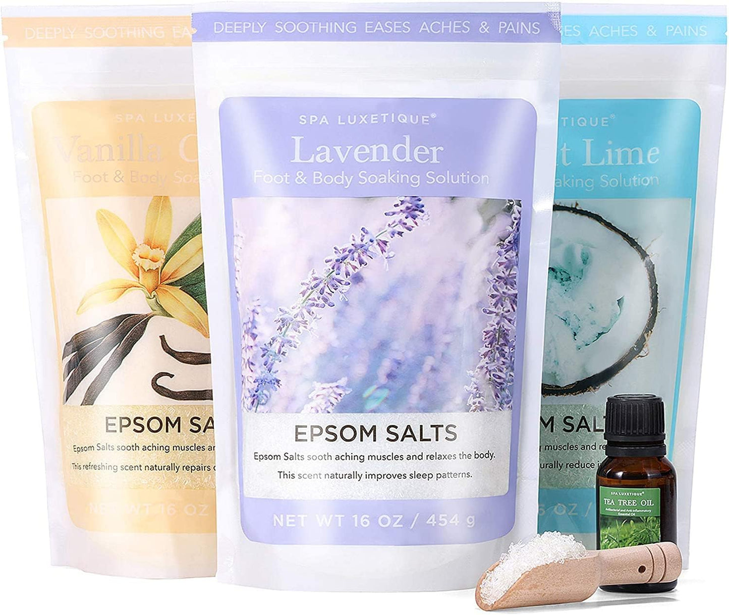 Epsom Salts for Soaking, Bath Salts for Women Gifts Set with Lavender, Vanilla and Coconut Scent Bath Set with Tea Tree Oil for Mom Christmas Gifts