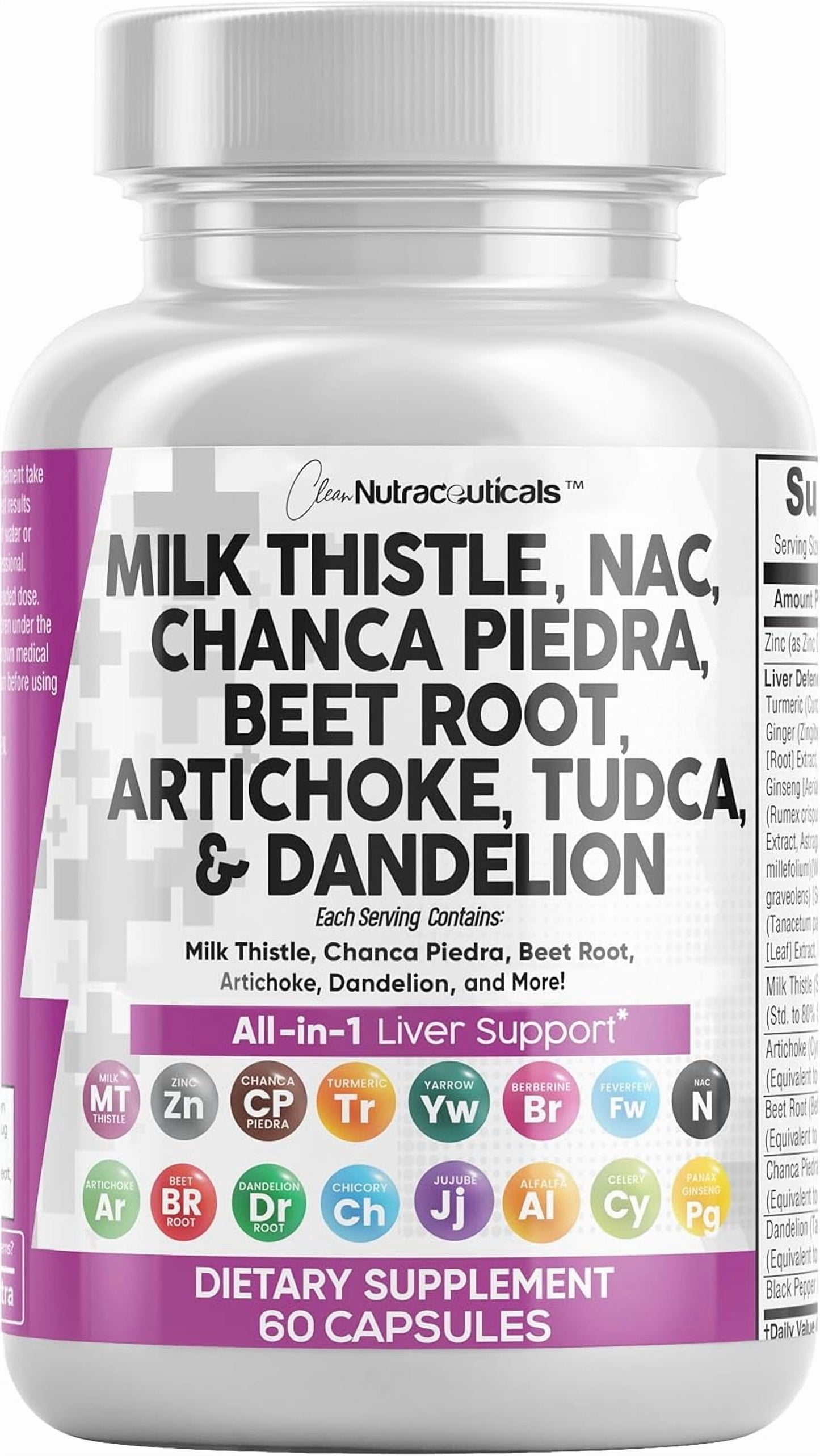 Milk Thistle NAC Chanca Piedra Beet Root Artichoke Dandelion Root - Liver Cleanse Detox & Repair Supplement plus TUDCA Choline and Ginger - 60 Count