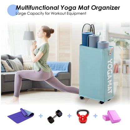 Yoga Mat Storage Rack, 22’’ Large Yoga Mat Holder Accessories, Home Gym Equipment Storage Yoga Mats, Workout Equipment Organization with Wheels, Light Blue