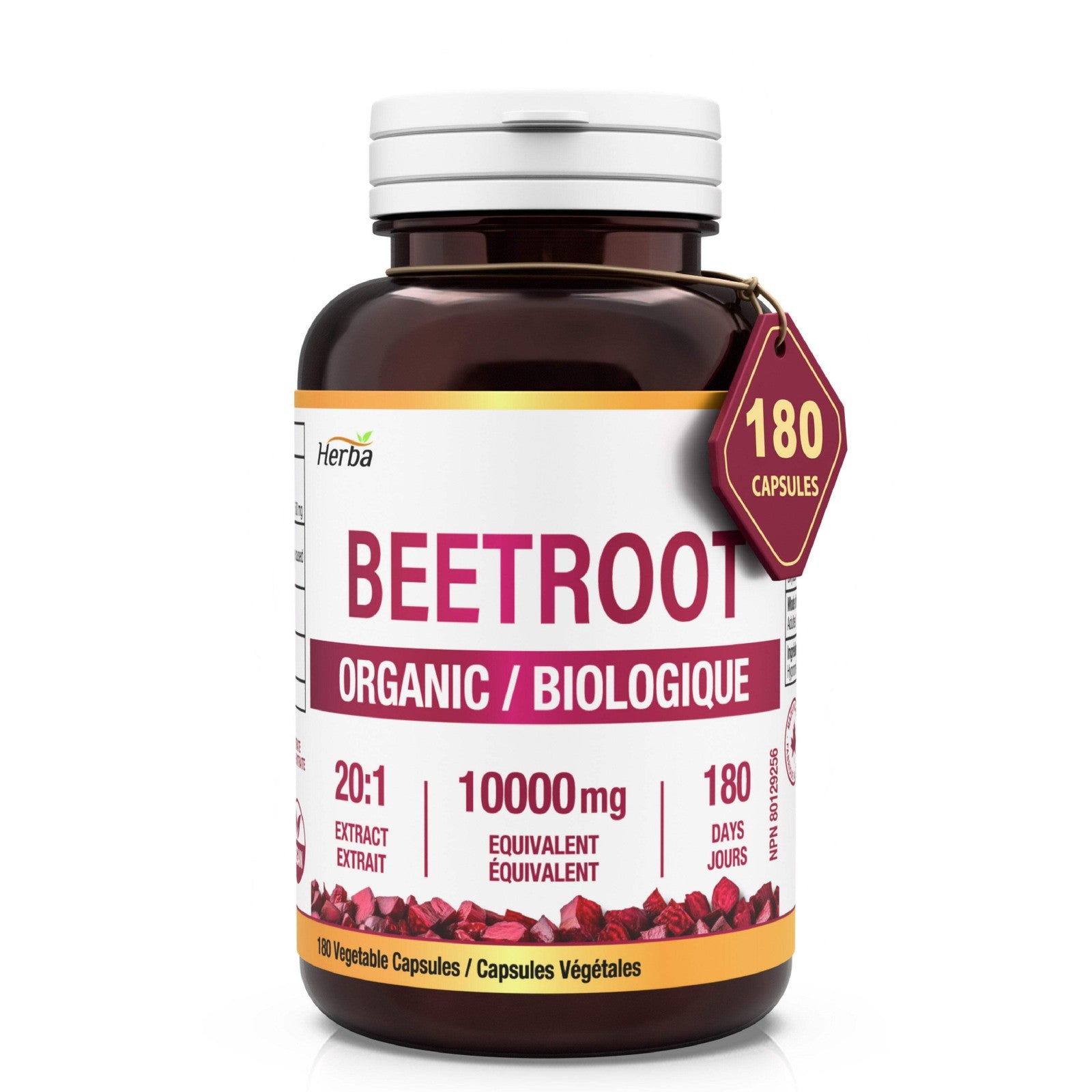 Organic Beet Root Supplement - 180 Capsules | 10,000Mg Equivalent - 20:1 Extract