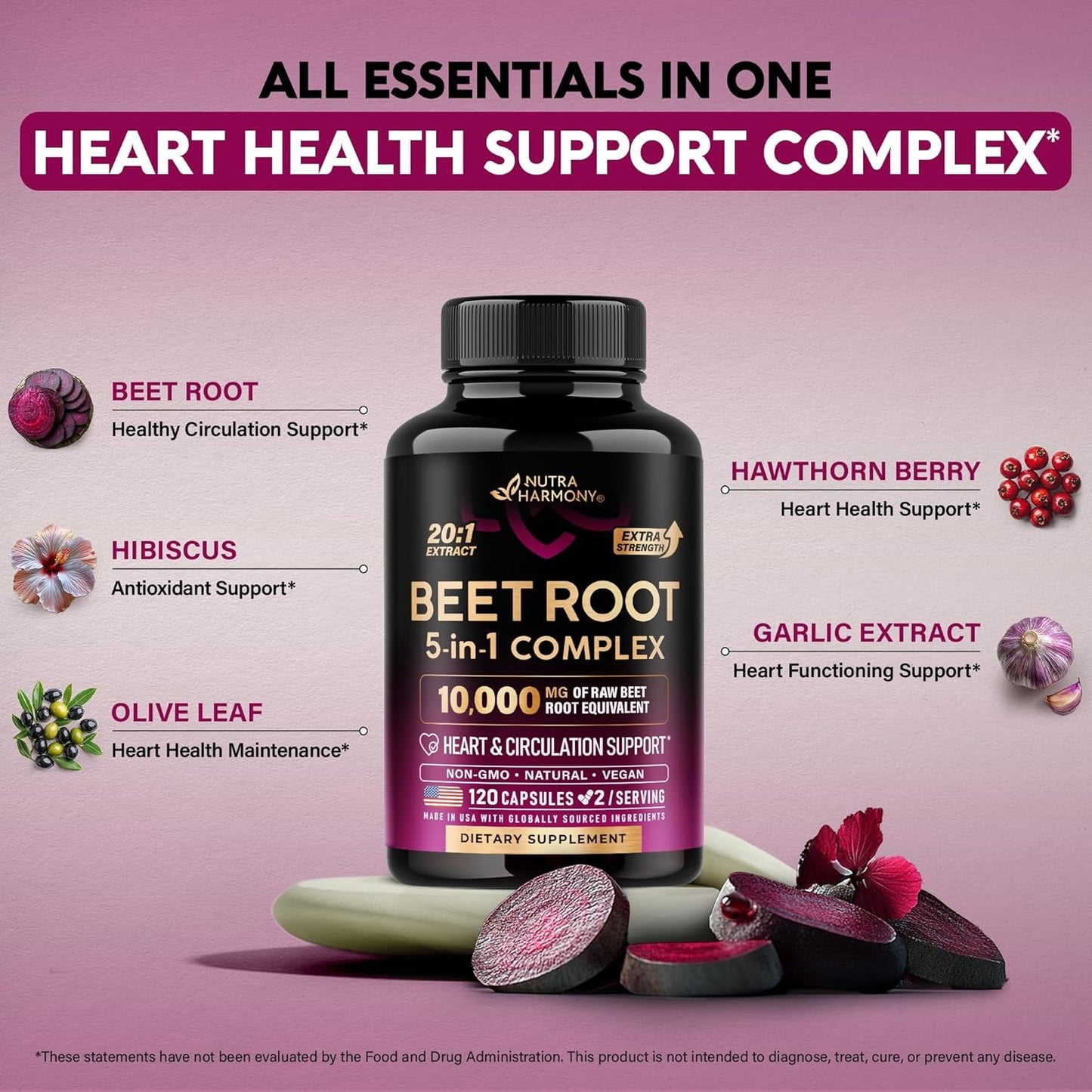 Beet Root Capsules - Healthy Blood Pressure Support Supplement** for Heart & Cir