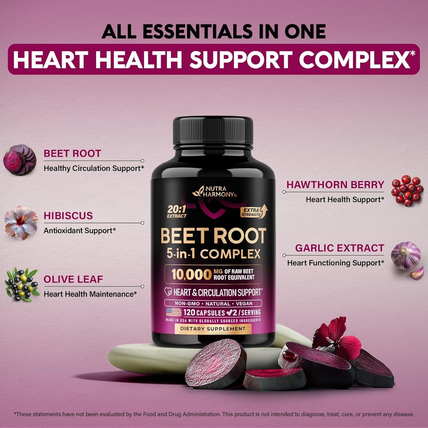 Beet Root Capsules - Healthy Blood Pressure Support Supplement** for Heart & Cir