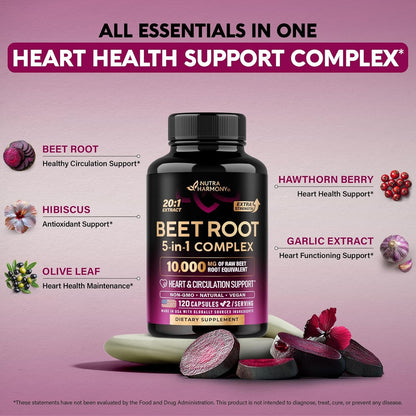 Beet Root Capsules - Healthy Blood Pressure Support Supplement** for Heart & Cir