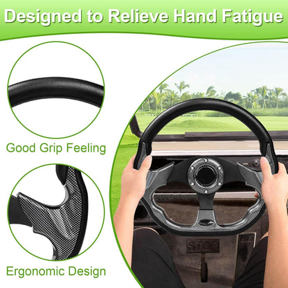 Golf Cart Steering Wheel for EZGO Txt/Rxv/Valor/Marathon, Club Car Ds/Precedent/Onward/Tempo and Yamaha G2-G29 Drive Carts with Racing D-Shape Comfortable Grip Ergonomic Design Precise Steering.