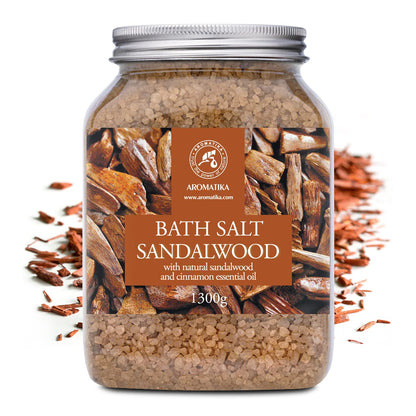 Bath Sea Salt Sandalwood 46 Oz (1300G) - Bath Salts with Sandalwood & Cinnamon Essential Oil for Bath Soak - Relaxing Bath - Muscle Relaxation - Aromatherapy Bath Salts - Sea Salt Bath