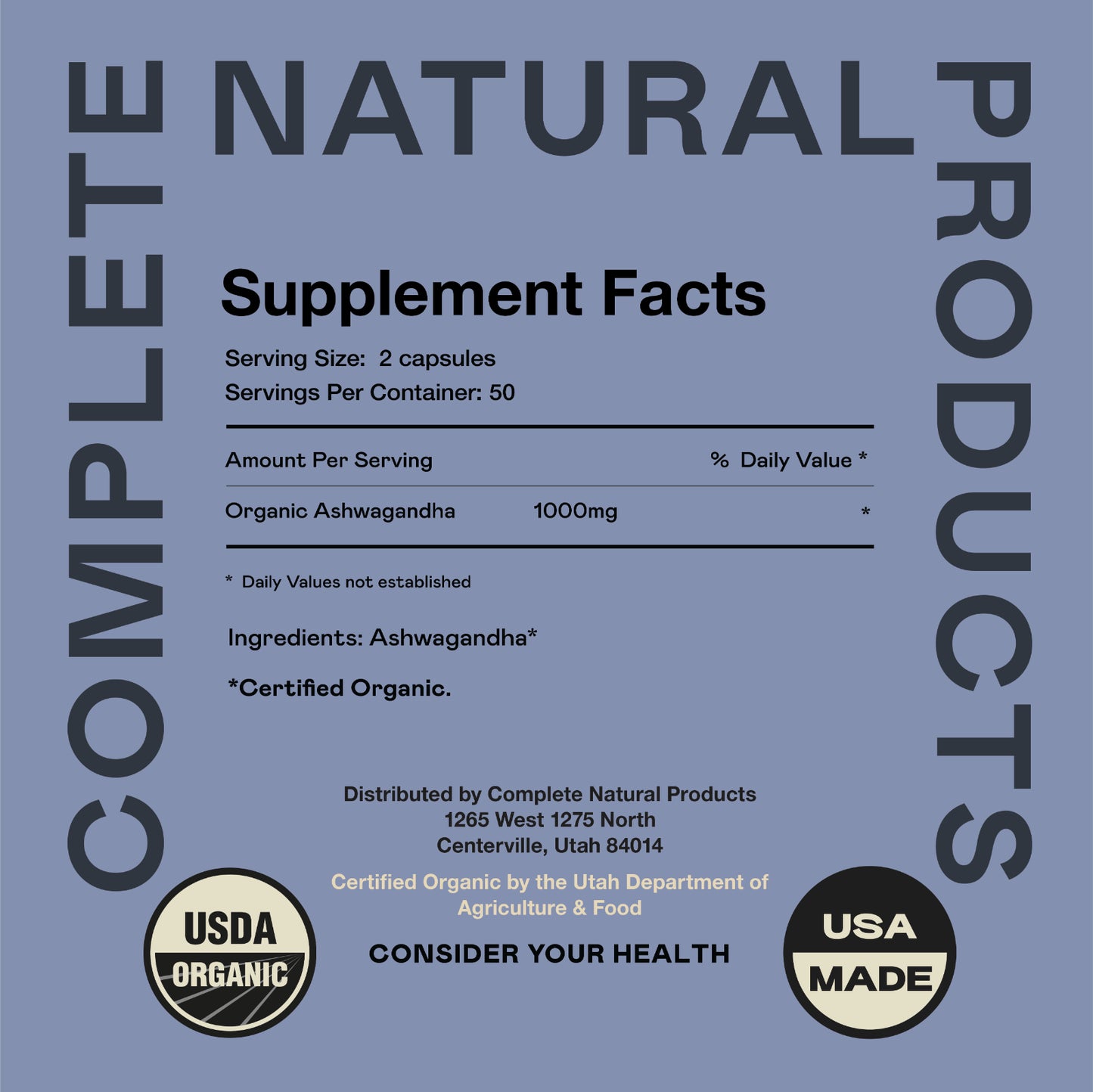 Organic Ashwagandha Capsules - 100 Capsules 500Mg Pure Ashwagandha Supplement