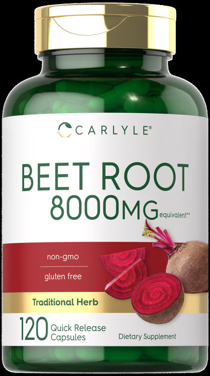 Beet Root Capsules | 8000 Mg | 120 Count | Non-Gmo and Gluten Free Supplement | by