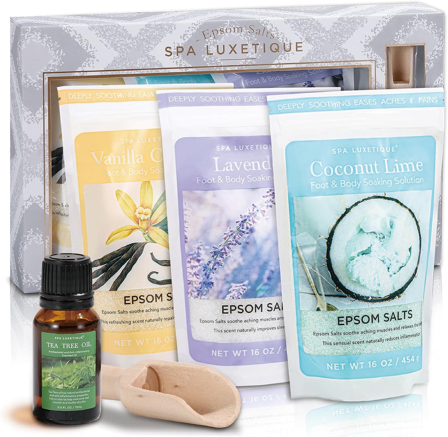 Bath Salts for Women,  Epsom Salts for Soaking, 3Pc Bath Salt Gifts Set, Lavender, Vanilla and Coconut Scent with Tea Tree Oil Gifts for Her Birthday Gifts