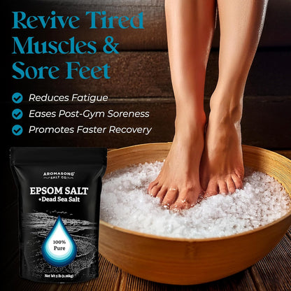 Epsom Salt with Dead Sea Salt for Soaking - Bulk 5 Lb - 100% Pure Bath Salt, Foot & Muscle Soak