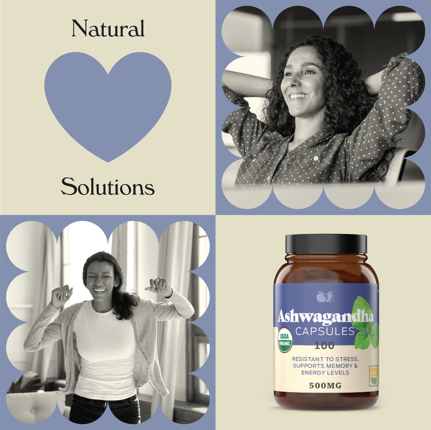 Organic Ashwagandha Capsules - 100 Capsules 500Mg Pure Ashwagandha Supplement