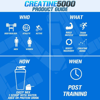 Creatine5000 60 Servings Pre and Post Workout Supplement 5G Creatine Monohydrate