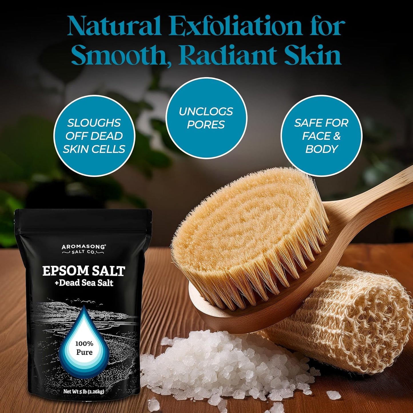 Epsom Salt with Dead Sea Salt for Soaking - Bulk 5 Lb - 100% Pure Bath Salt, Foot & Muscle Soak