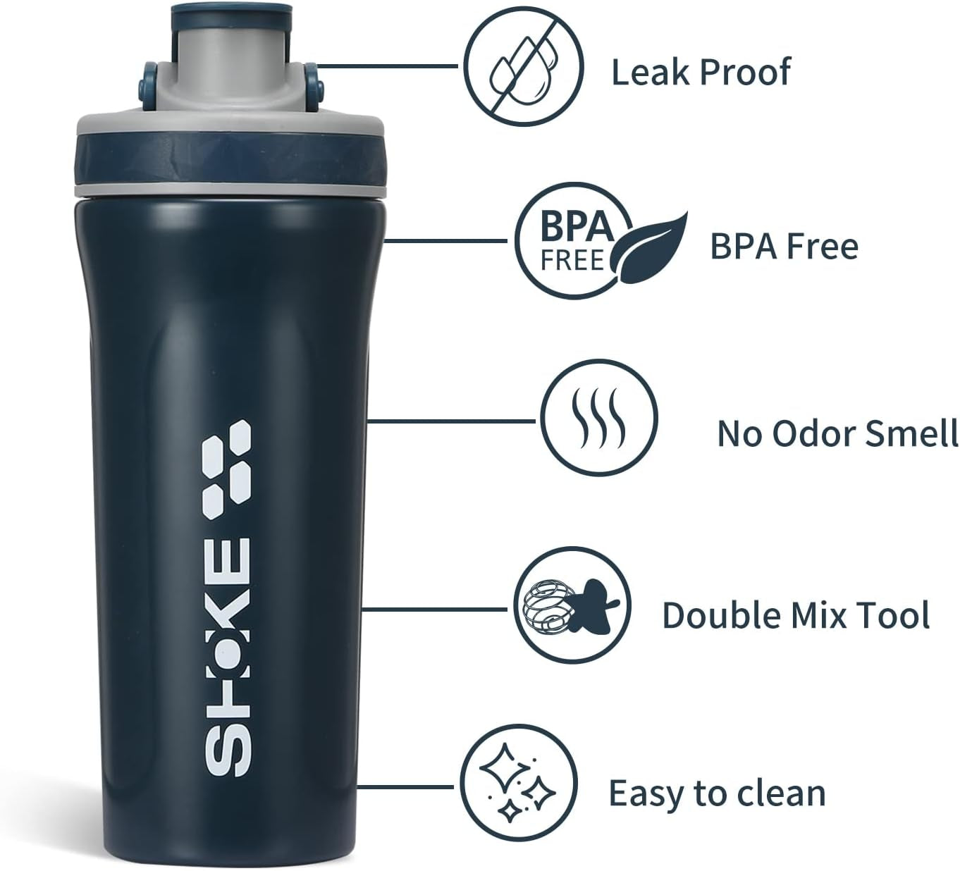 Stainless Steel Shaker Bottle Water Bottle with Whisk Protein 27Oz Shaker Bottles/Shaker Cups for Protein Mixes Leak Proof with Rubber Water Bottle Sleeve and Rubber Handle-Blue