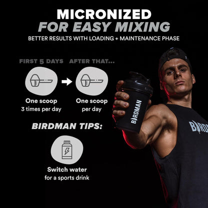 BIRDMAN Micronized Creatine Monohydrate Powder, Organic, Muscle Recovery, Caffei