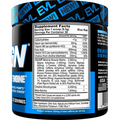 Pre Workout Powder with Creatine -  ENGN Preworkout Supplement 30 Servings (Blue Raz)