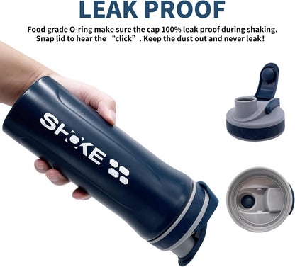 Stainless Steel Shaker Bottle Water Bottle with Whisk Protein 27Oz Shaker Bottles/Shaker Cups for Protein Mixes Leak Proof with Rubber Water Bottle Sleeve and Rubber Handle-Blue