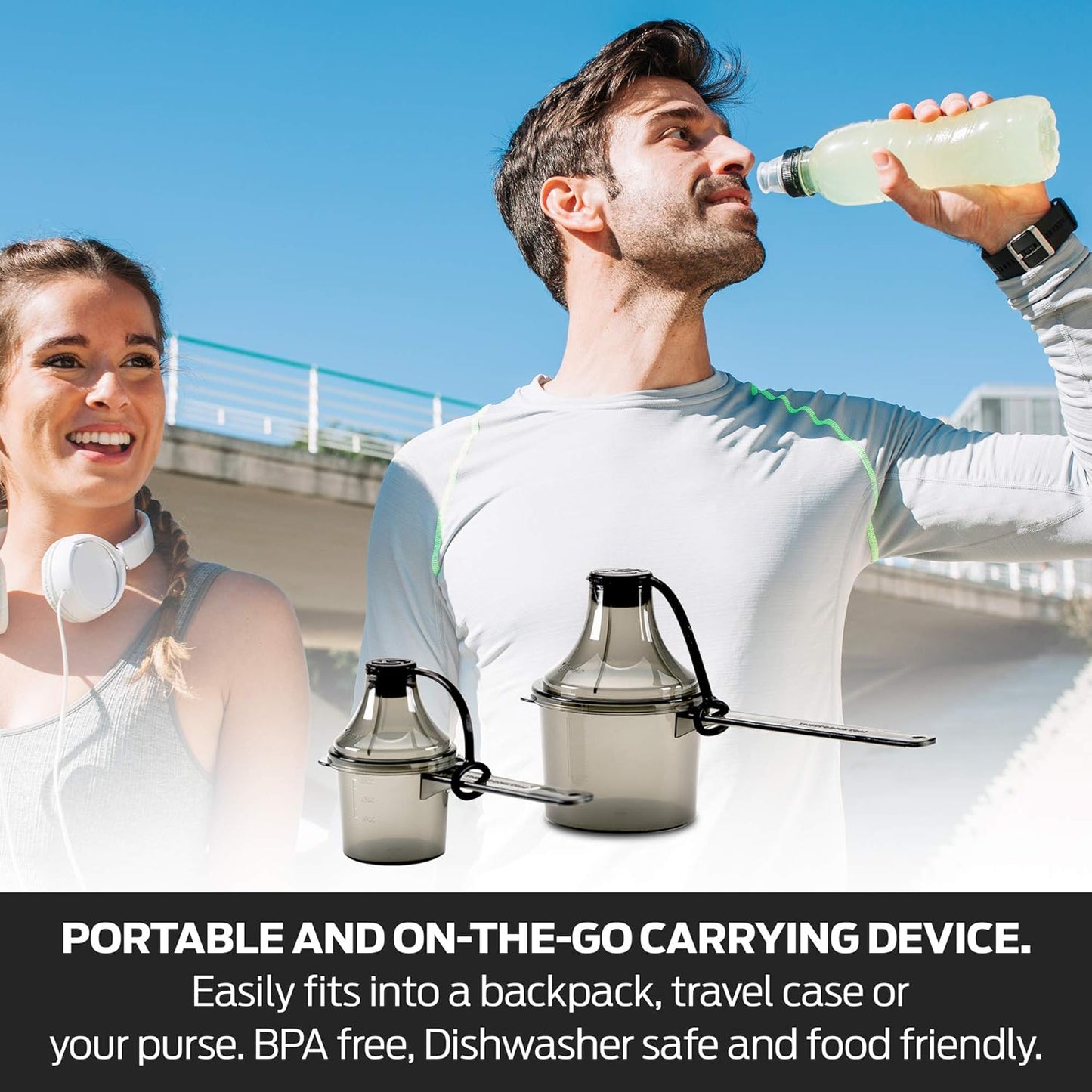 Supplement Container, Portable To-Go Scoop, and Funnel System for Pre Workout Powder, Spill Proof Dispenser, Gym Shaker Bottle Travel Accessory, 2 Pack Green (15Cc 15Ml - 29.6Cc 29.6Ml)