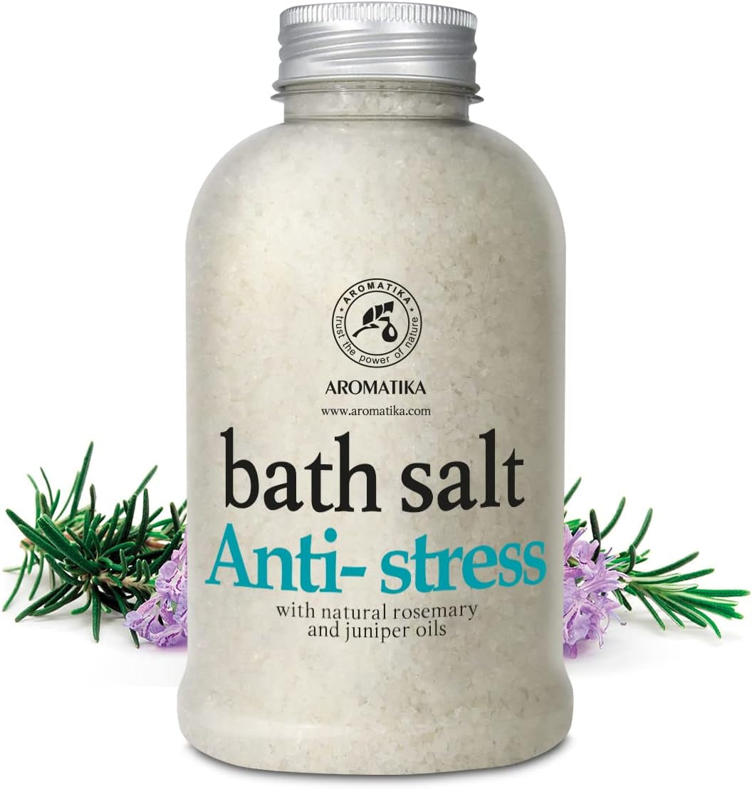 De-Stress Bath Salt 21.16 Oz W/Natural Rosemary & Juniper Oils - Natural Bath Sea Salts 600G - Best for Good Sleep - Relaxing - Calming - Body Care - Beauty - Aromatherapy