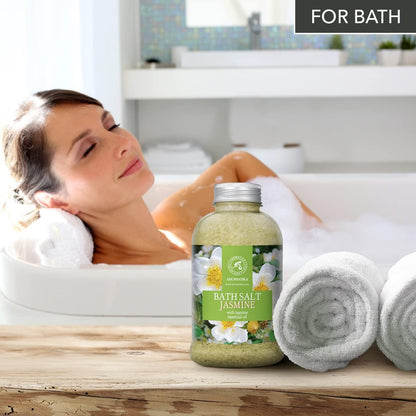 Bath Sea Salt Jasmine 21.16 Oz - Bath Salts with Jasmine Essential Oil for Bath Soak - Relaxing Bath - Body Care - Muscle Relaxation - Good Sleep - Aromatherapy Bath Salts - Flower Bath Salt