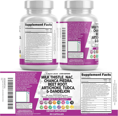 Milk Thistle NAC Chanca Piedra Beet Root Artichoke Dandelion Root - Liver Cleanse Detox & Repair Supplement plus TUDCA Choline and Ginger - 60 Count