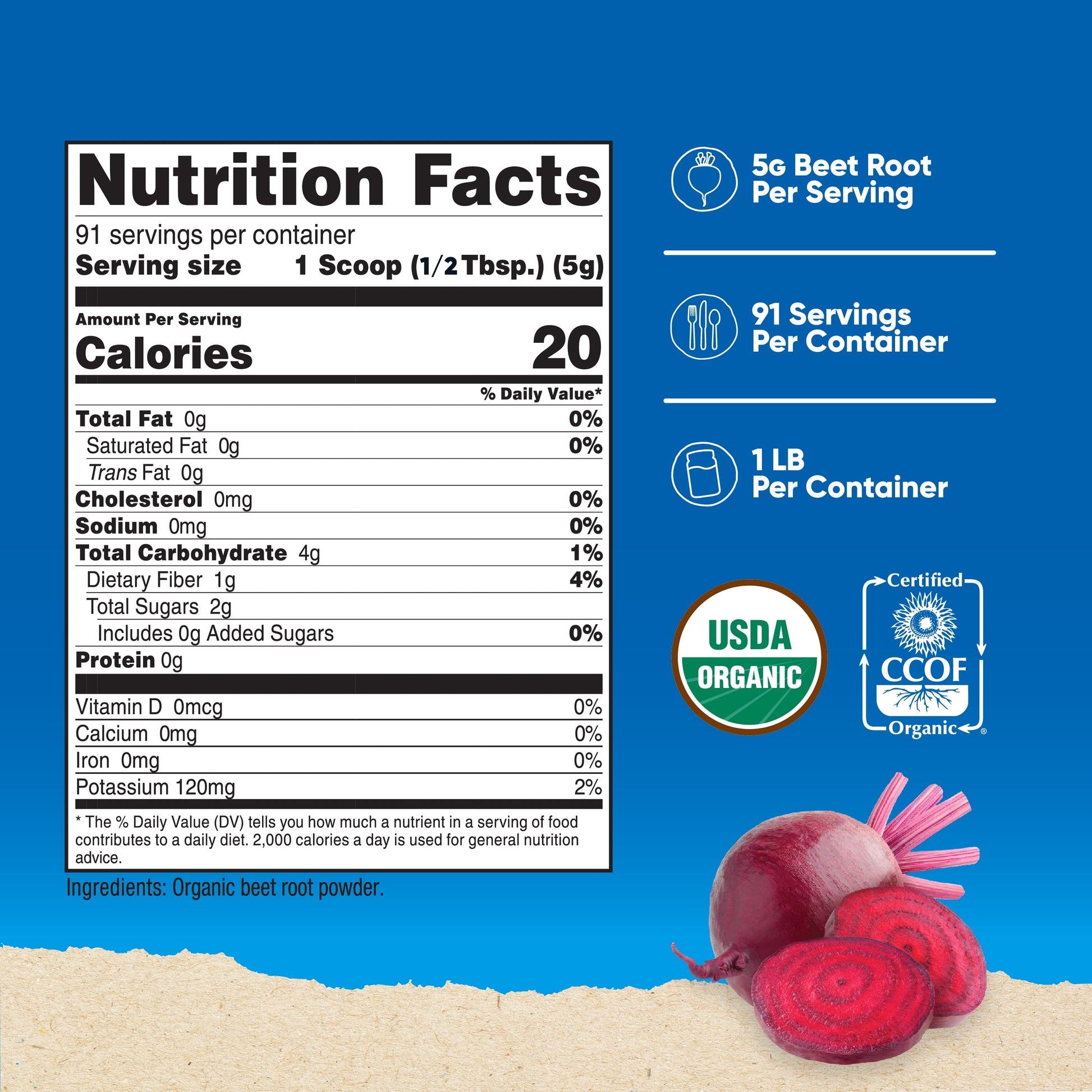 Organic Beet Root Powder 1 Lb - Certified USDA Organic Supplement