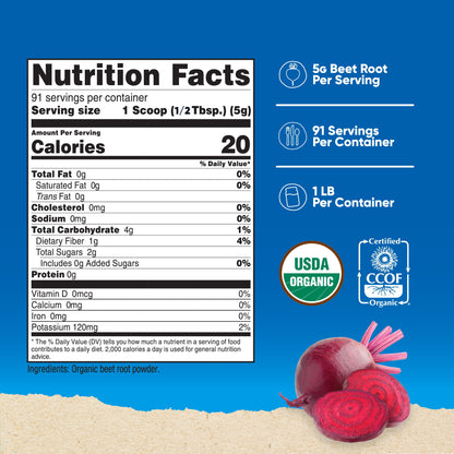 Organic Beet Root Powder 1 Lb - Certified USDA Organic Supplement