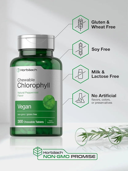 Chlorophyll Tablets | 300 Chewables for Men and Women | Peppermint Flavor | Vegan | by