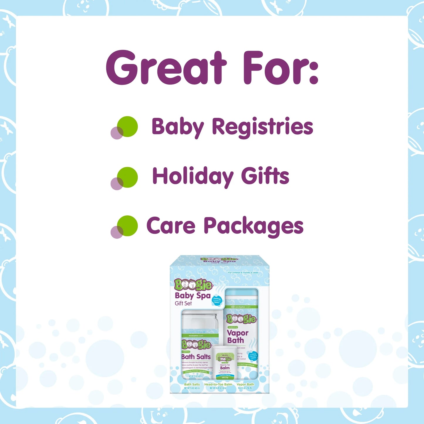 Baby Spa Set with Bubbling Vapor Bath, Soothing Bath Salts, and Head-To-Toe Balm Stick