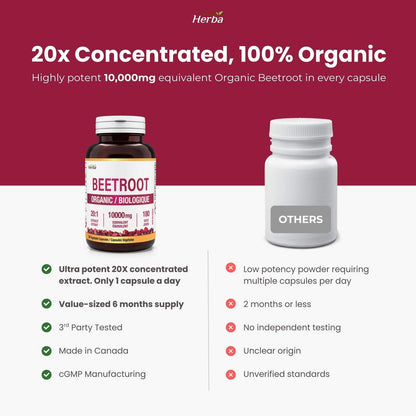 Organic Beet Root Supplement - 180 Capsules | 10,000Mg Equivalent - 20:1 Extract