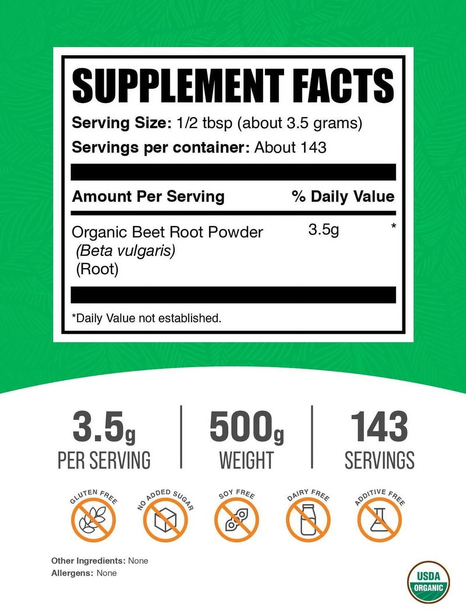 Bulksupplements Organic Beet Root Powder - Dietary Supplement, Vegan-Friendly, 3.5G per Serving, 500G (1.1 Lbs)