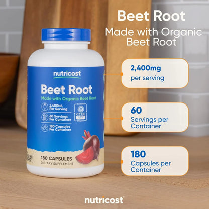 Nutricost Beet Root 2400Mg, 180 Capsules - CCOF Certified Made with Organic Beet Root, Superfood, 60 Servings