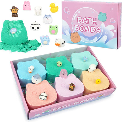 Bath Bombs for Kids - Bath Bomb with Toys Inside,6 Pack Bath Bombs Kids Gifts,Fun Frog and Cat Bombs with Surprise,Bubble Bath Fizzy for Kids Girls Boys